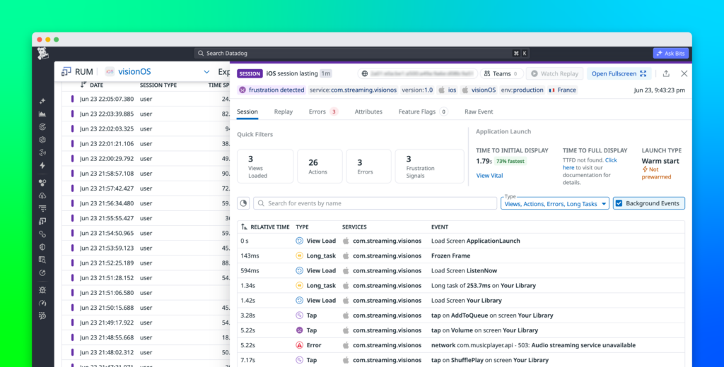 Monitor watchOS and visionOS apps with Datadog RUM